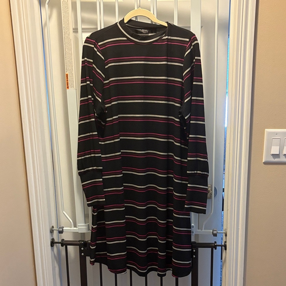 Lane Bryant Black Dress with Pink and Gray Stripes